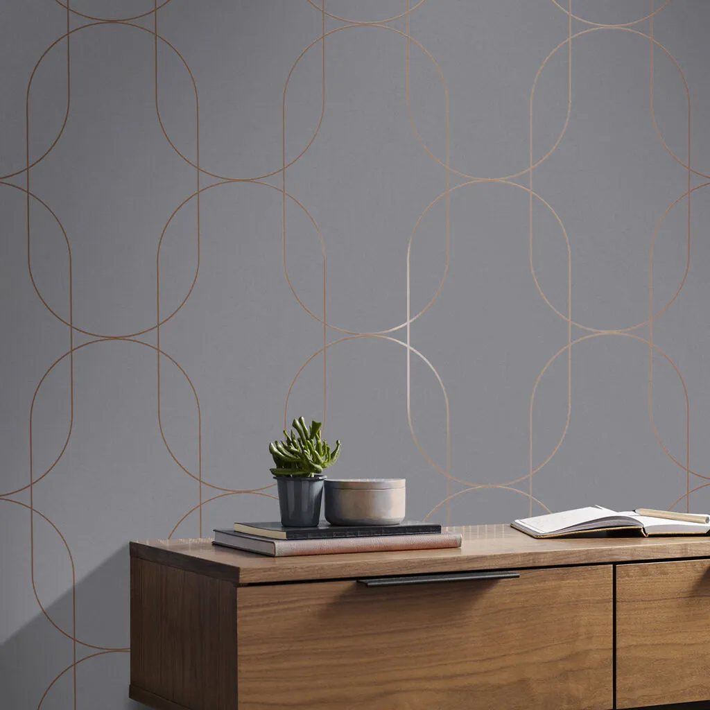 Palais Geometric Wallpaper - Grey, Rose Gold