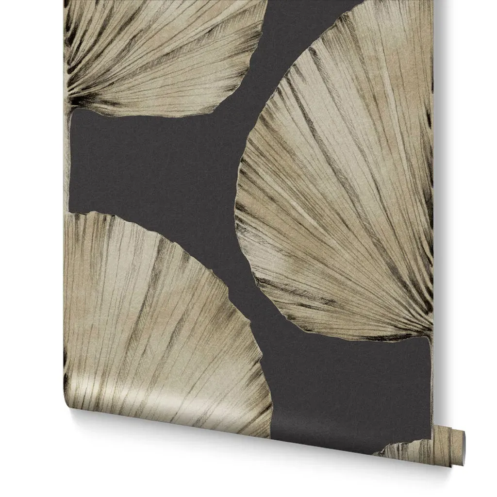 Palm Fan Charcoal Wallpaper - Grey