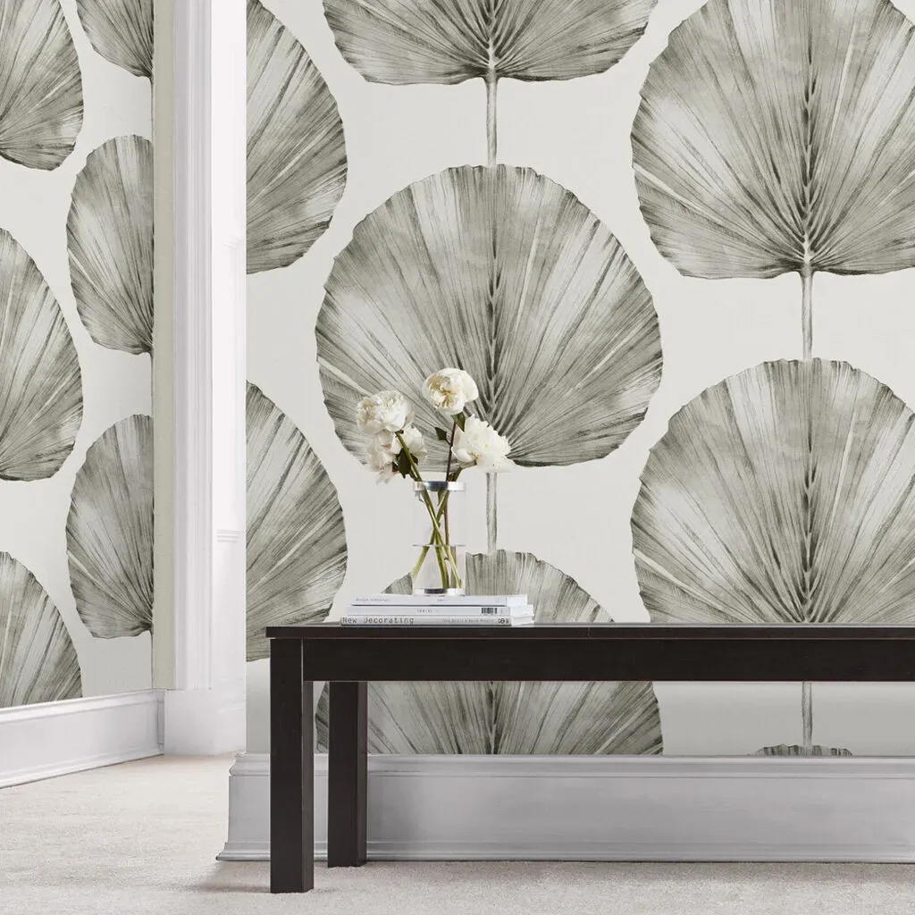 graham-brown-palm-fan-stone-wallpaper-neutral-leaves-wallpaper-we-are-carbon-neutral image