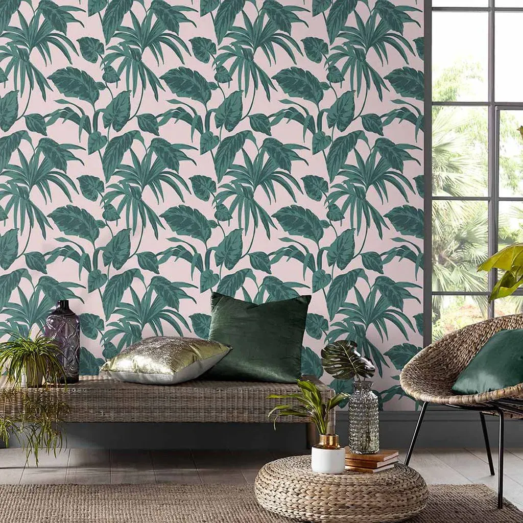 Palma Blush Leaves Wallpaper - Pink