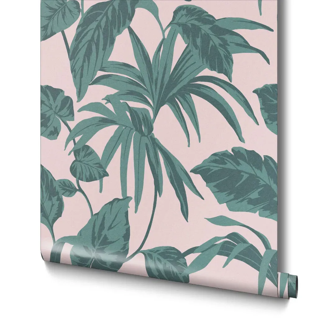 Palma Blush Leaves Wallpaper - Pink