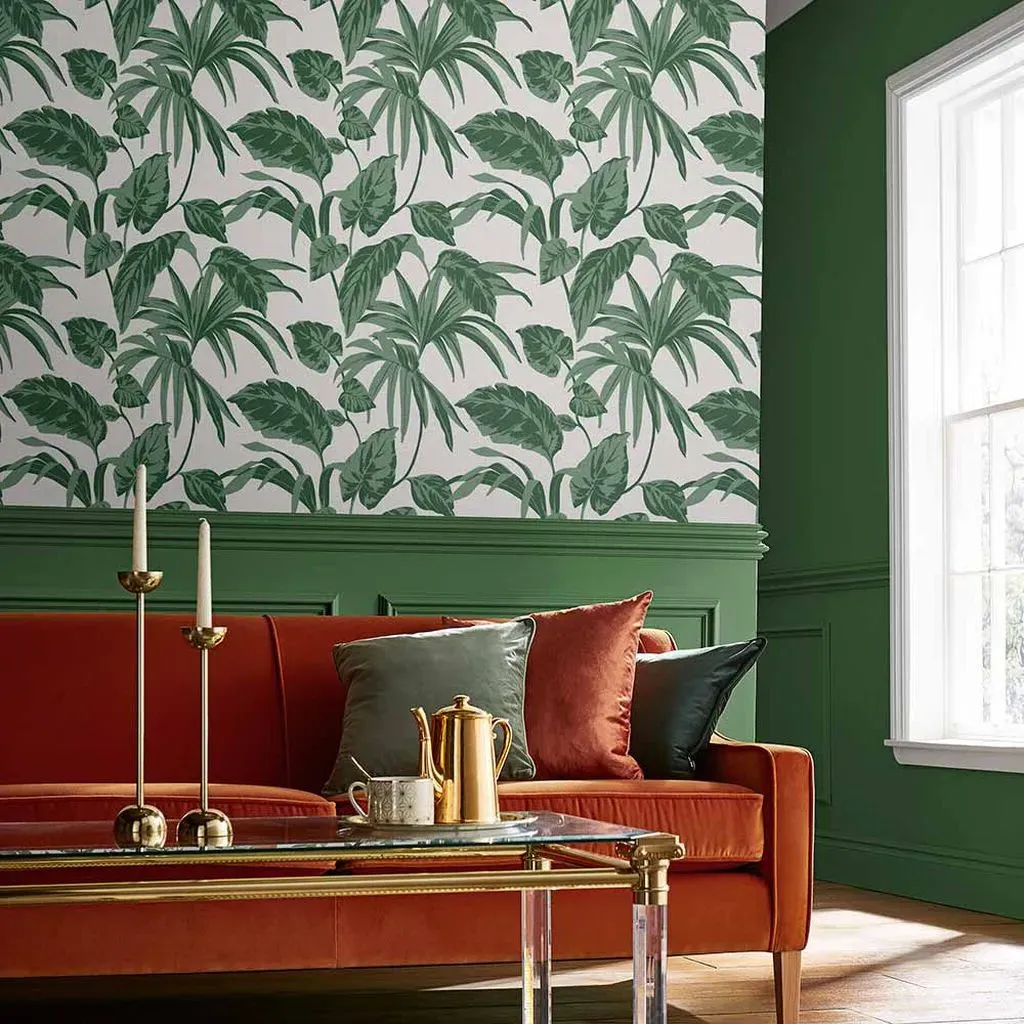 Palma Chalk Leaves Wallpaper - Green