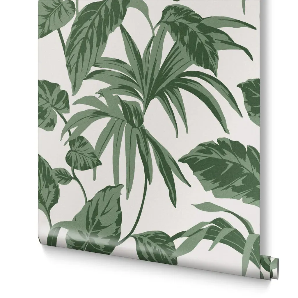 Palma Chalk Leaves Wallpaper - Green