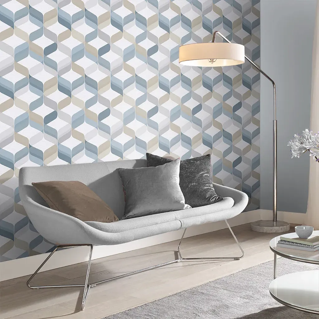 Retro Denim Geometric Wallpaper - Blue