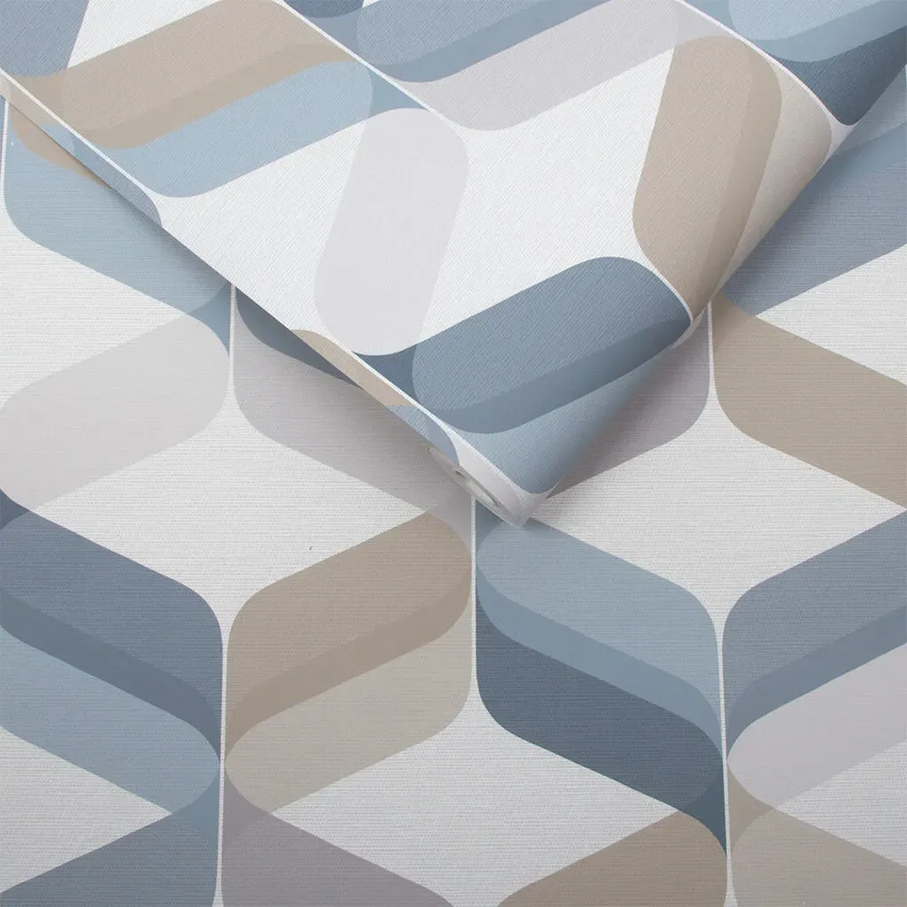 Retro Denim Geometric Wallpaper - Blue