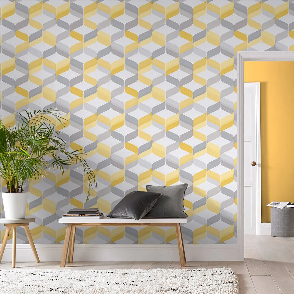 Retro Lemon Geometric Wallpaper - Yellow