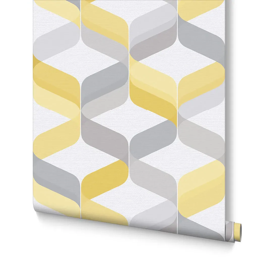 Retro Lemon Geometric Wallpaper - Yellow