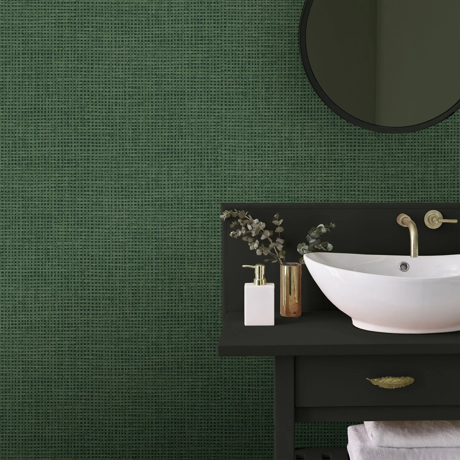Rustic Weft Wallpaper - Palm Green