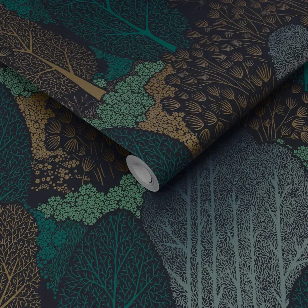 Scandiscape Navy Tree Wallpaper - Navy