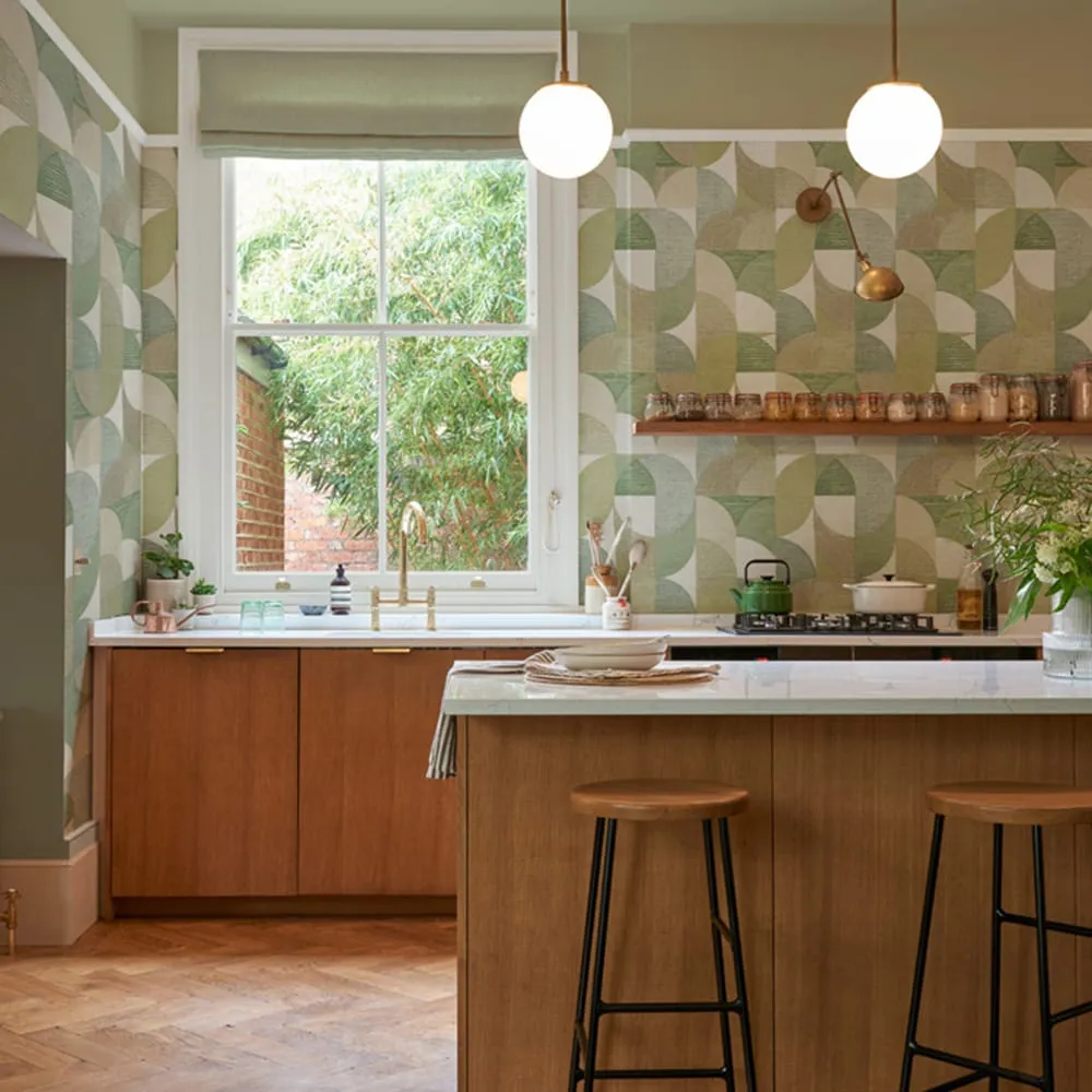 Stitch Craze Sage Geometric Wallpaper - Green