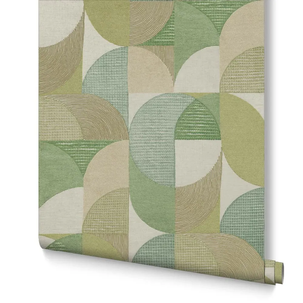 Stitch Craze Sage Geometric Wallpaper - Green
