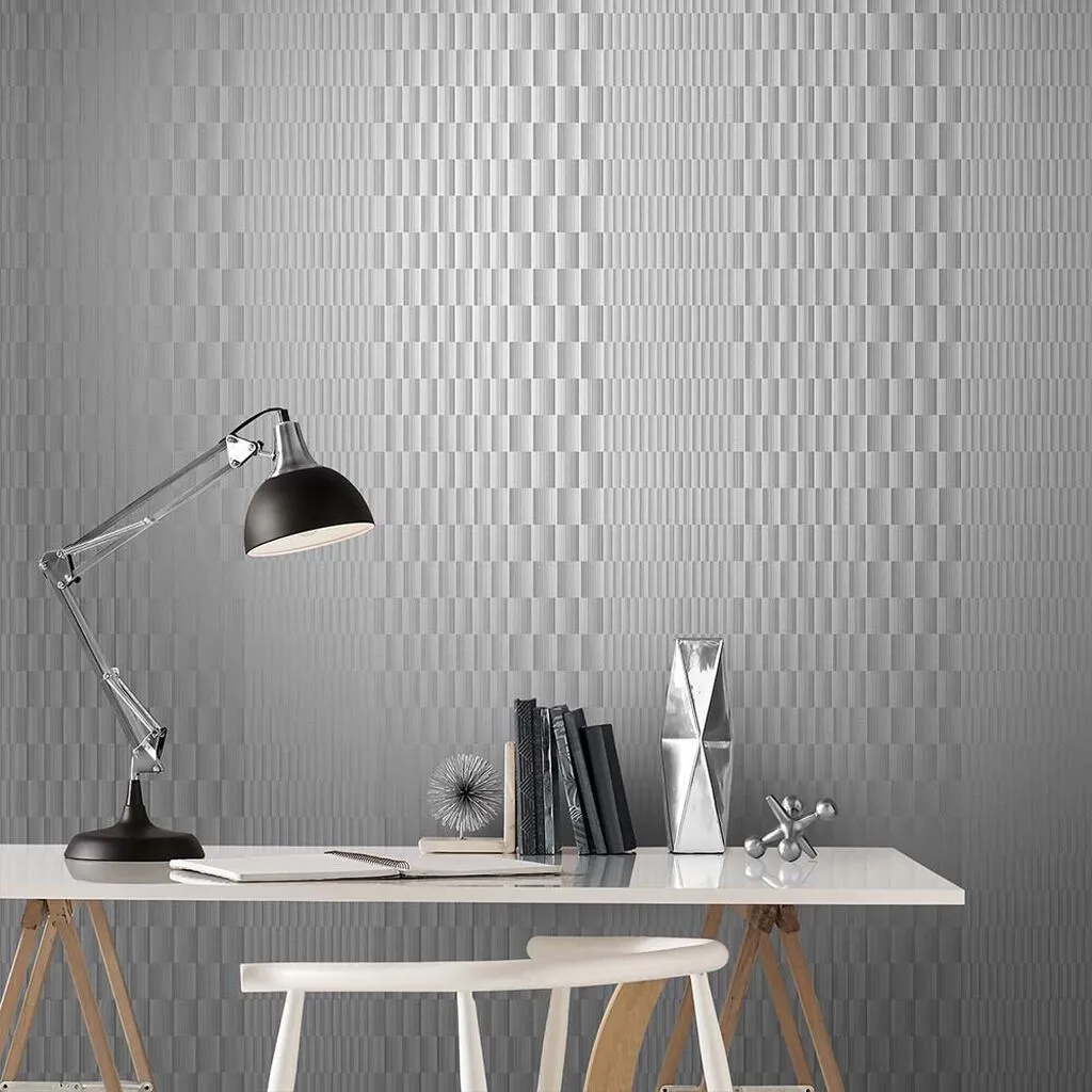 Symmetry Mono Geometric Wallpaper - Silver