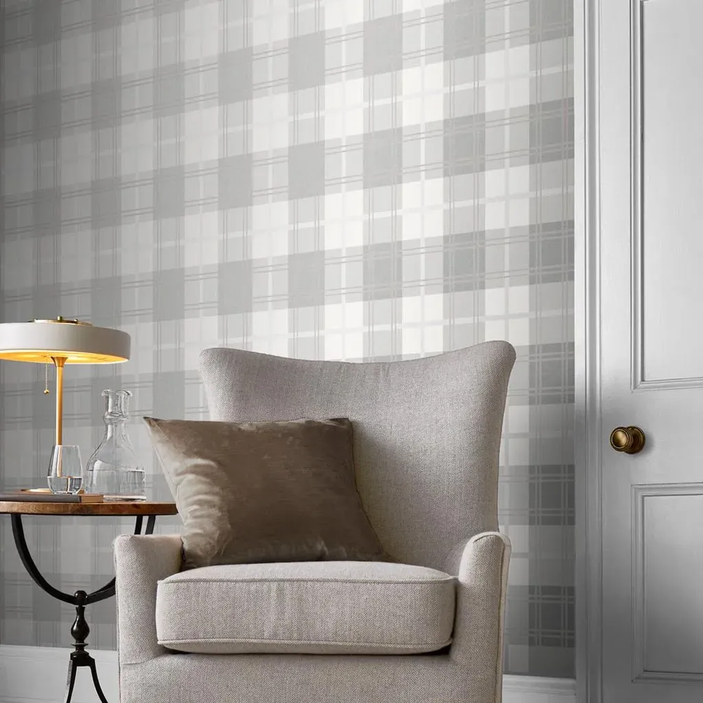 Tartan White Wallpaper - White