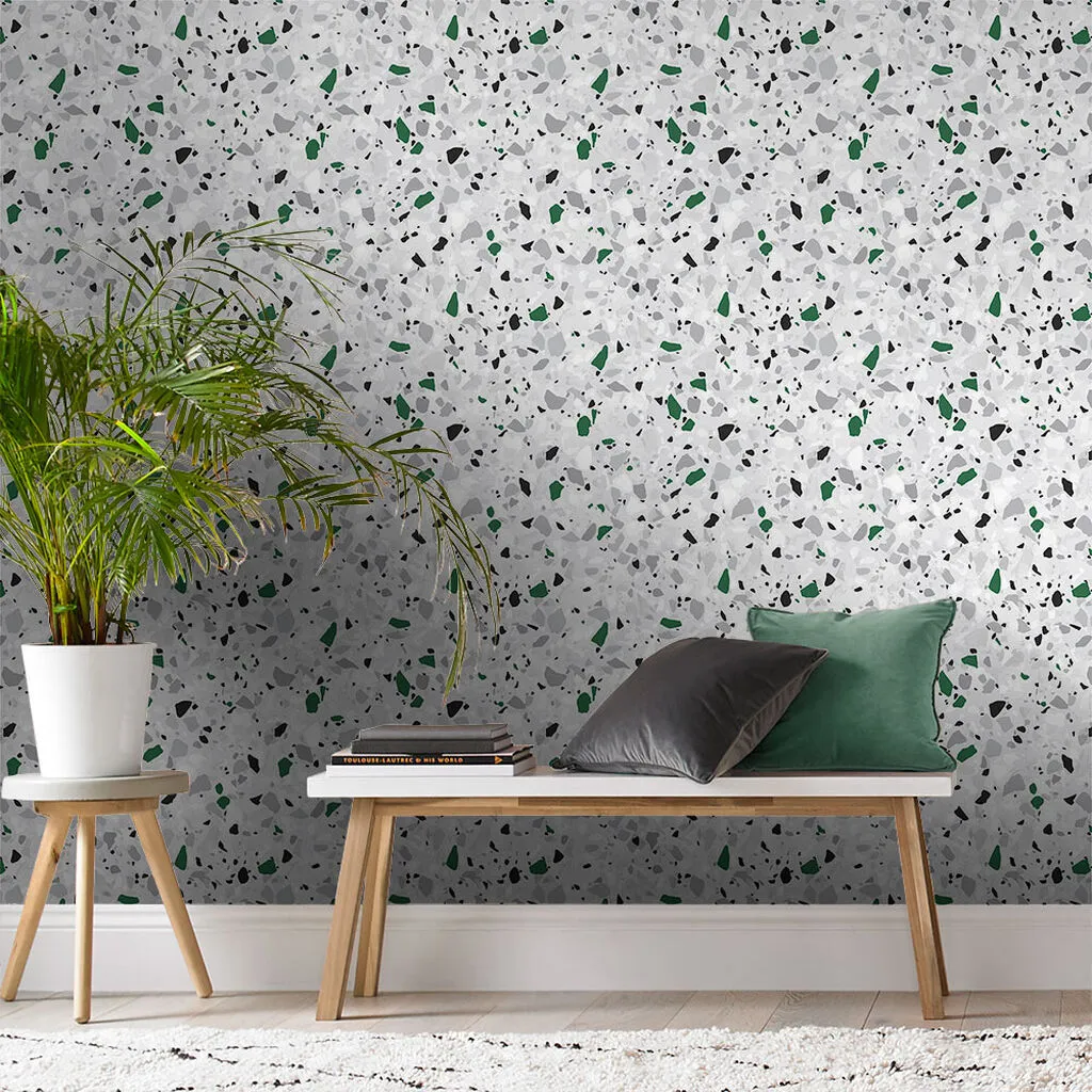 Terrazzo Wallpaper - Green, Grey