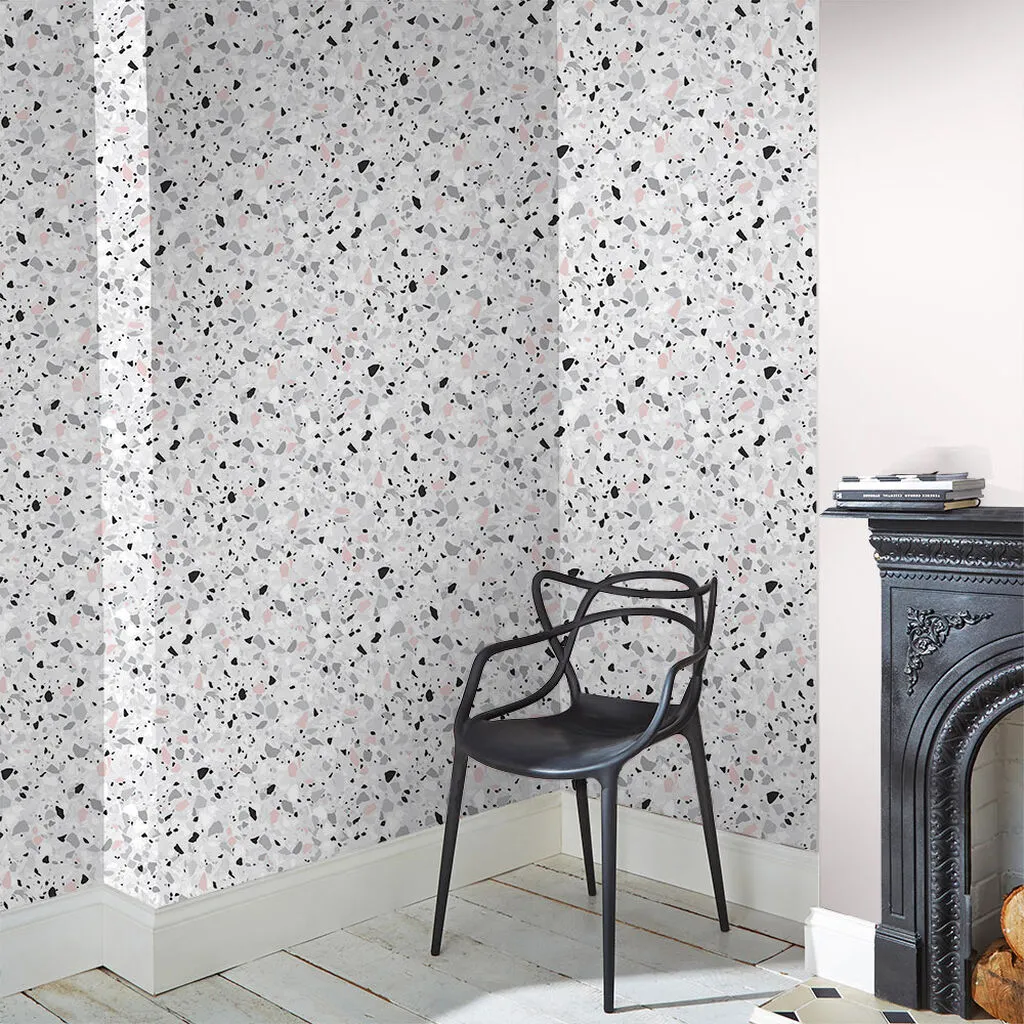 Terrazzo Wallpaper - Pink, Grey