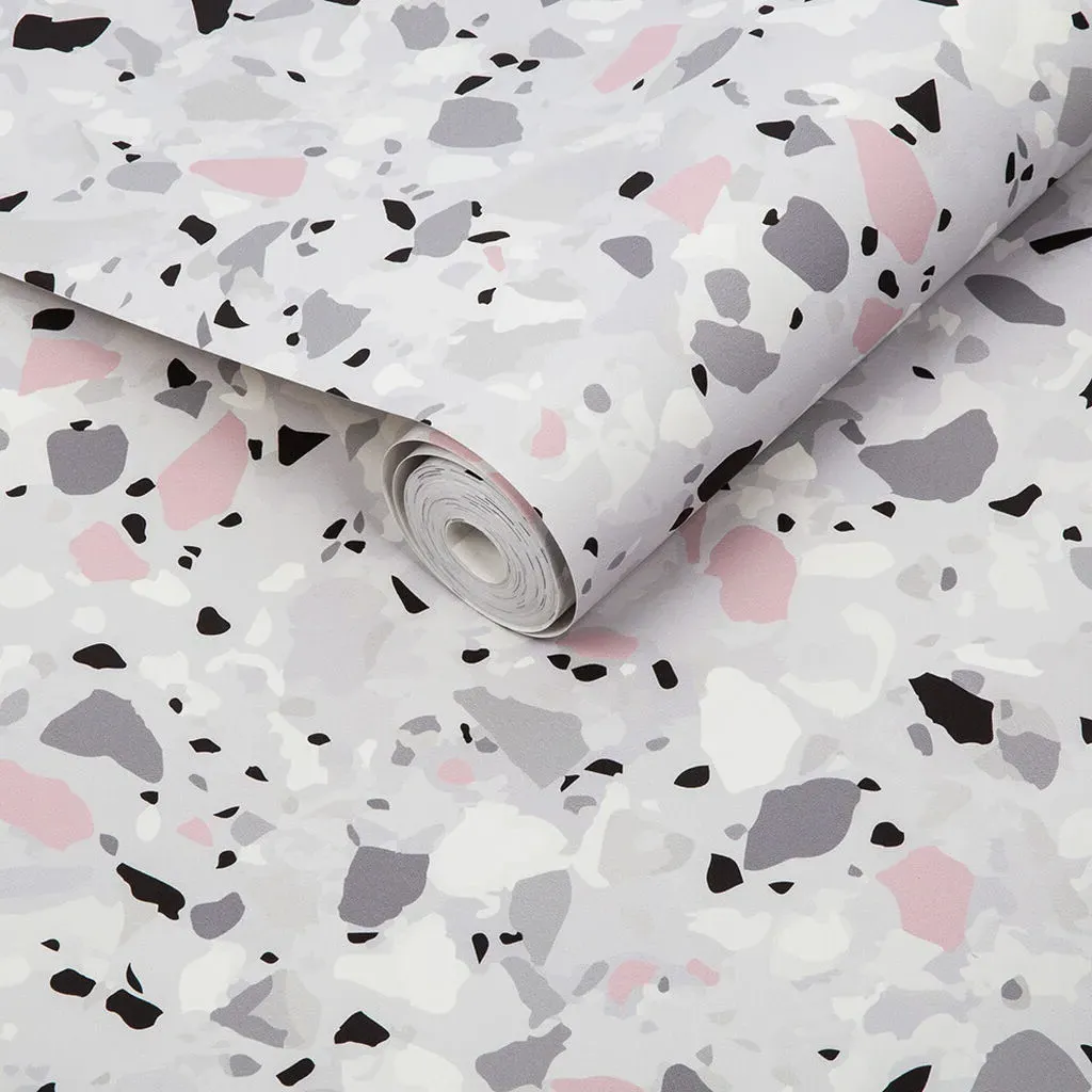 Terrazzo Wallpaper - Pink, Grey