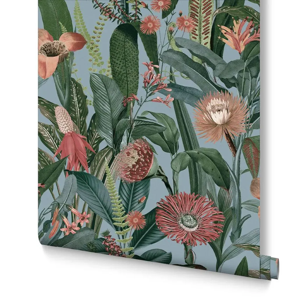 Tigerlily Sky Floral Wallpaper - Blue