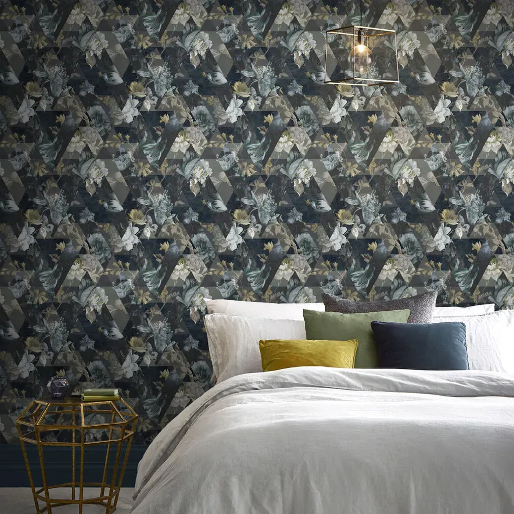 Timepiece Midnight Floral Wallpaper - Midnight