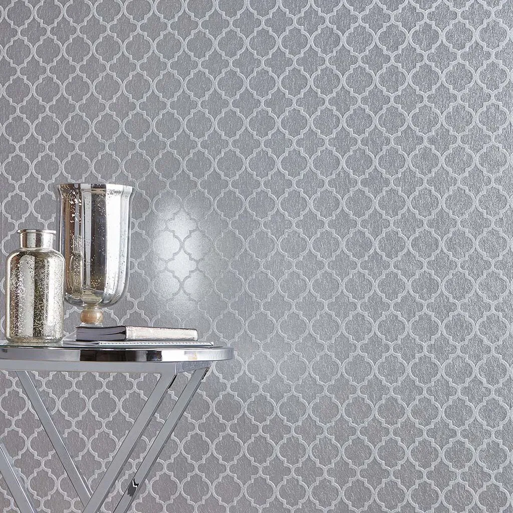 Trelliage Bead Geometric Wallpaper - Silver