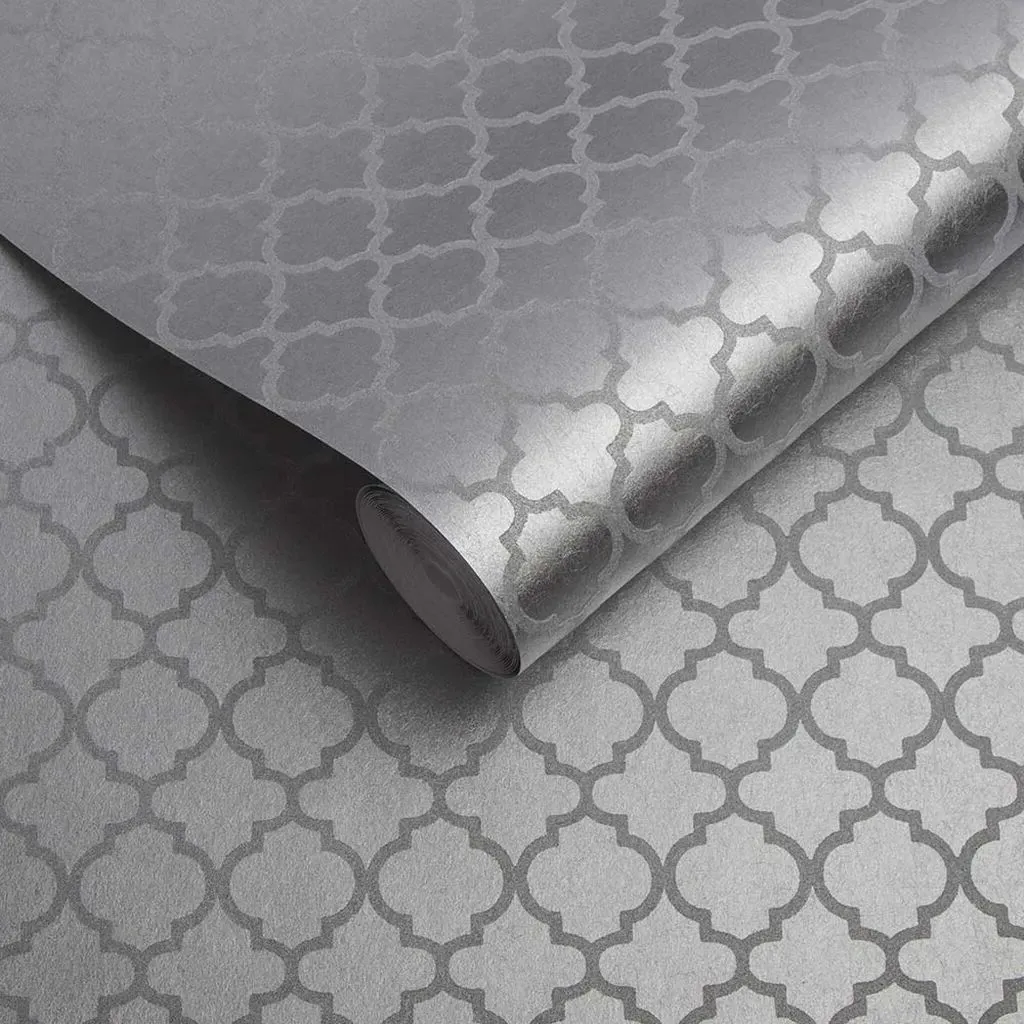 Trelliage Bead Geometric Wallpaper - Silver