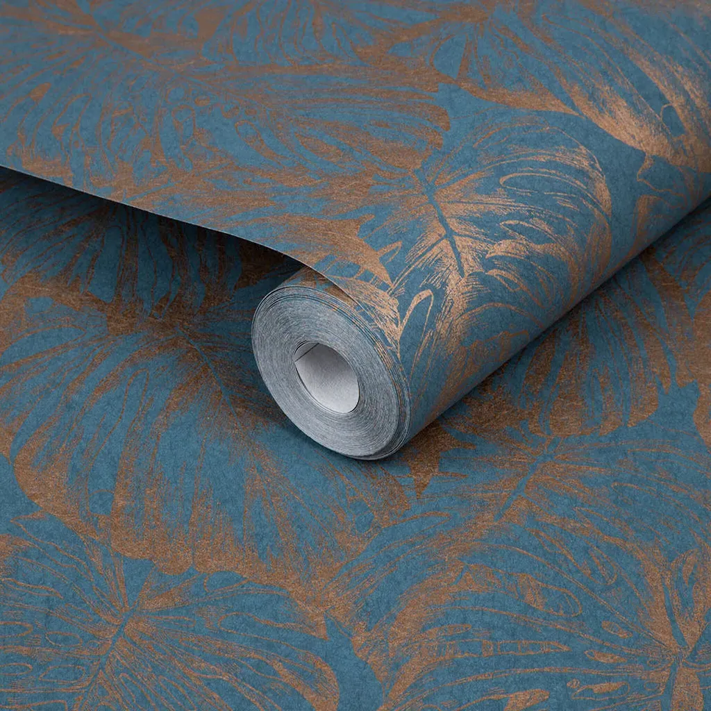 Tropical Aegean Leaves Wallpaper - Blue