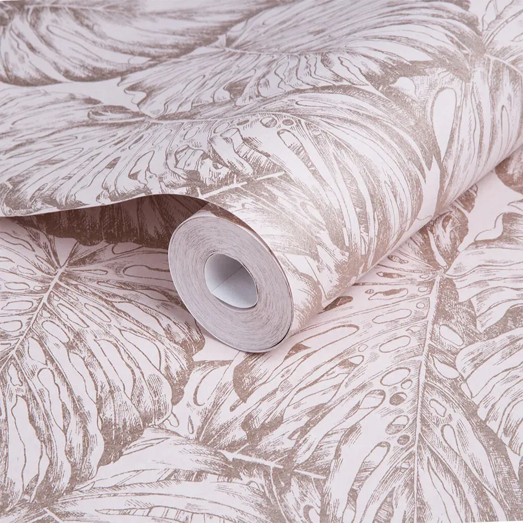 Tropical Blush Leaves Wallpaper - Pink