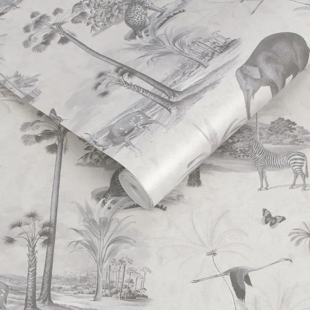 Tropique Zoo Canvas Wallpaper - Grey