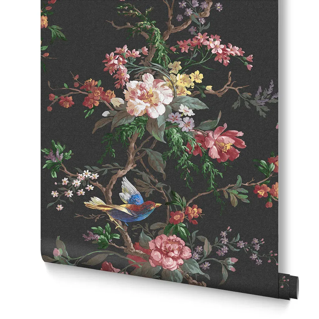 Venetian Noir Floral Wallpaper - Black