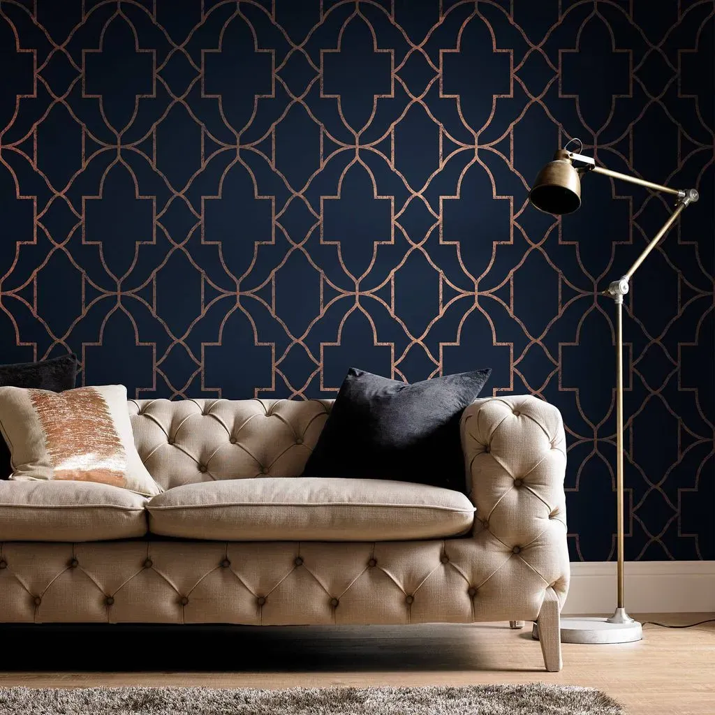 Versailles Geometric Wallpaper - Navy