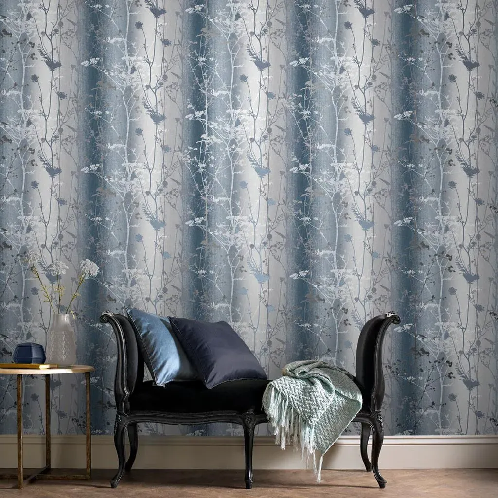 Wild Flower Ink Floral Wallpaper - Blue