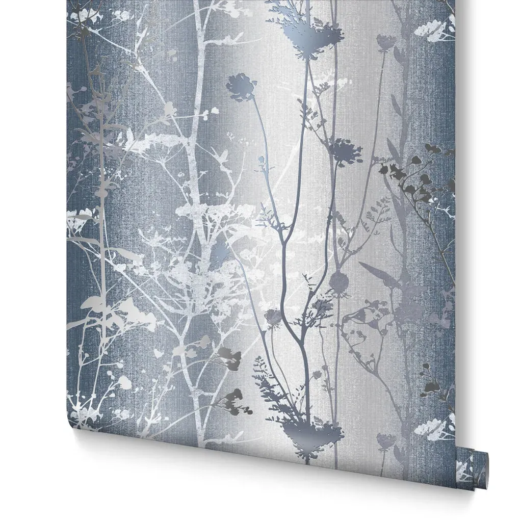 Wild Flower Ink Floral Wallpaper - Blue image