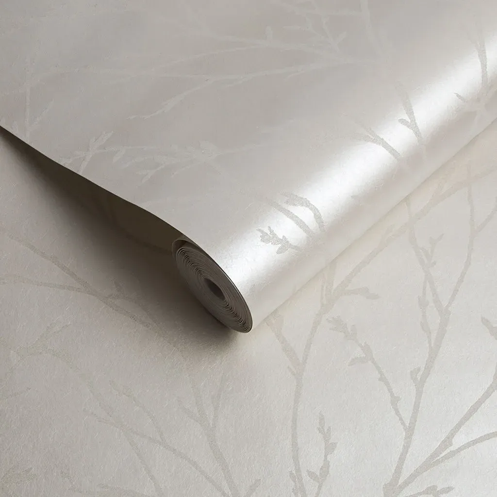 Woodland Pearl Trail Wallpaper with Beads - Cream