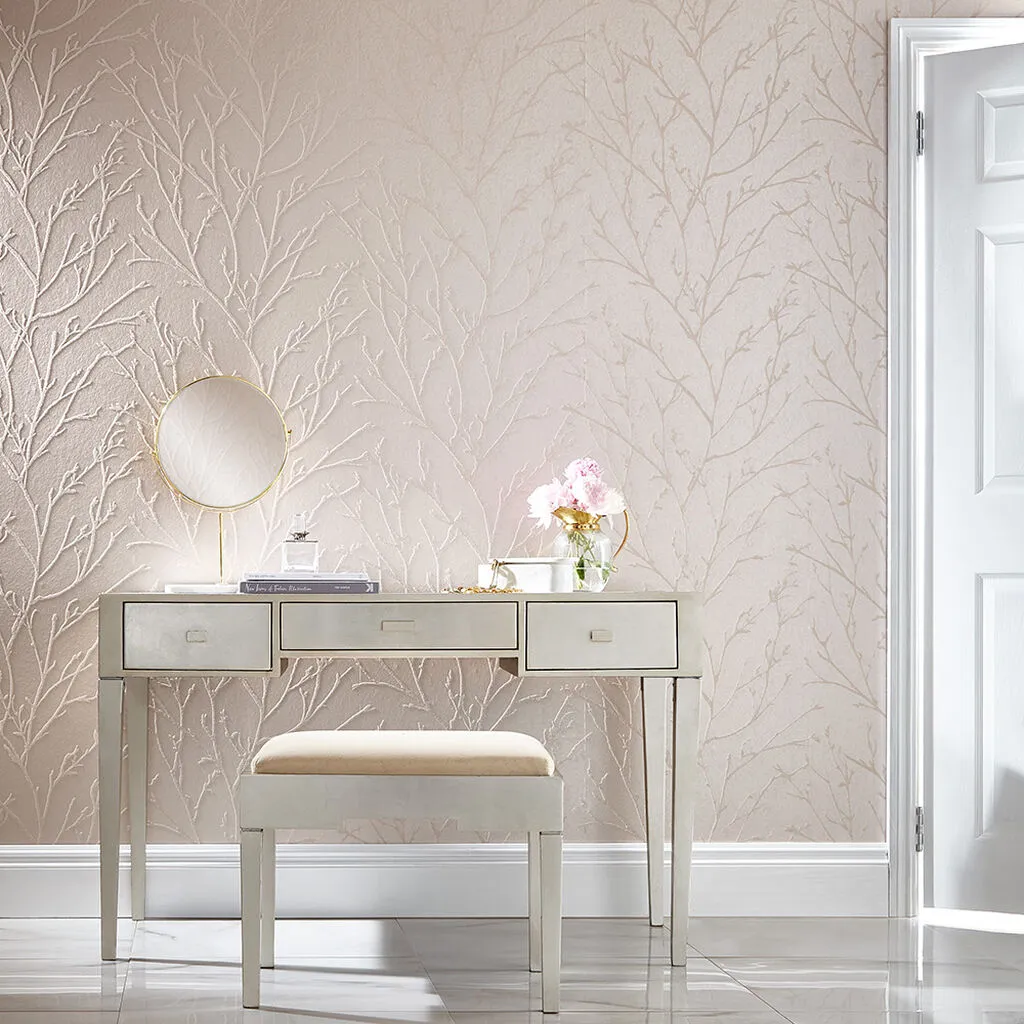 Woodland Spring Trail Wallpaper with Beads - Rose Gold
