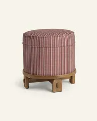 Yara Pouf - Oxblood Stripes, Oak