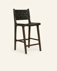Hati Home Woven Leather Counter Stool - Ink, Oak