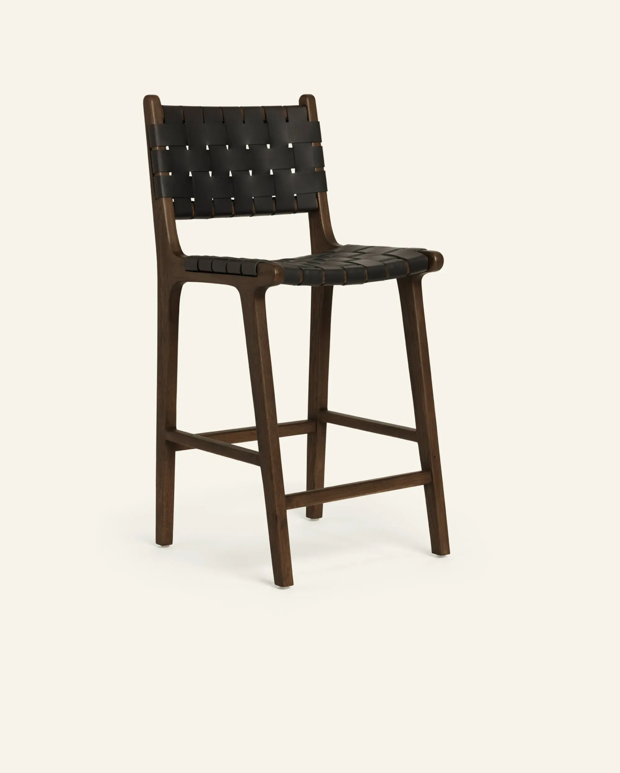 Hati Home Woven Leather Counter Stool - Ink, Oak