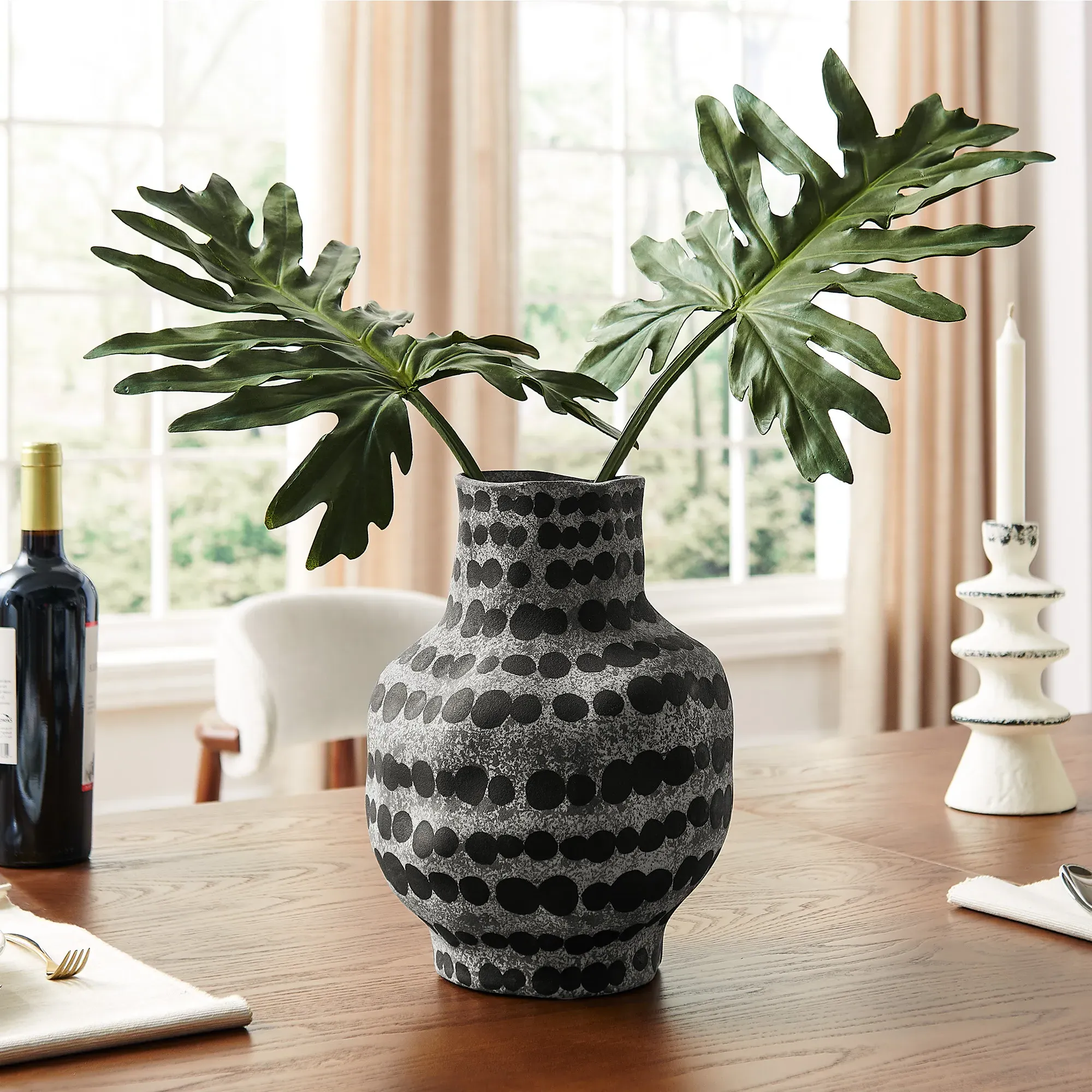 12 Inch Ceramic Vase with Spots - Light Gray product