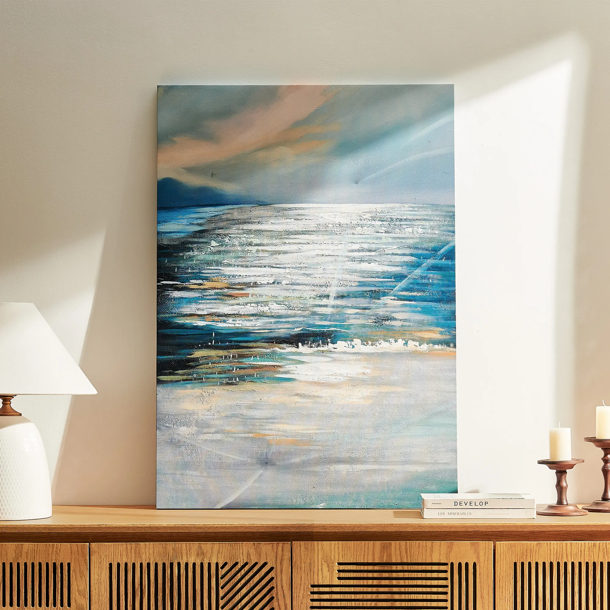 Abstract Hand Painted Wall Art - Blue, Canvas product
