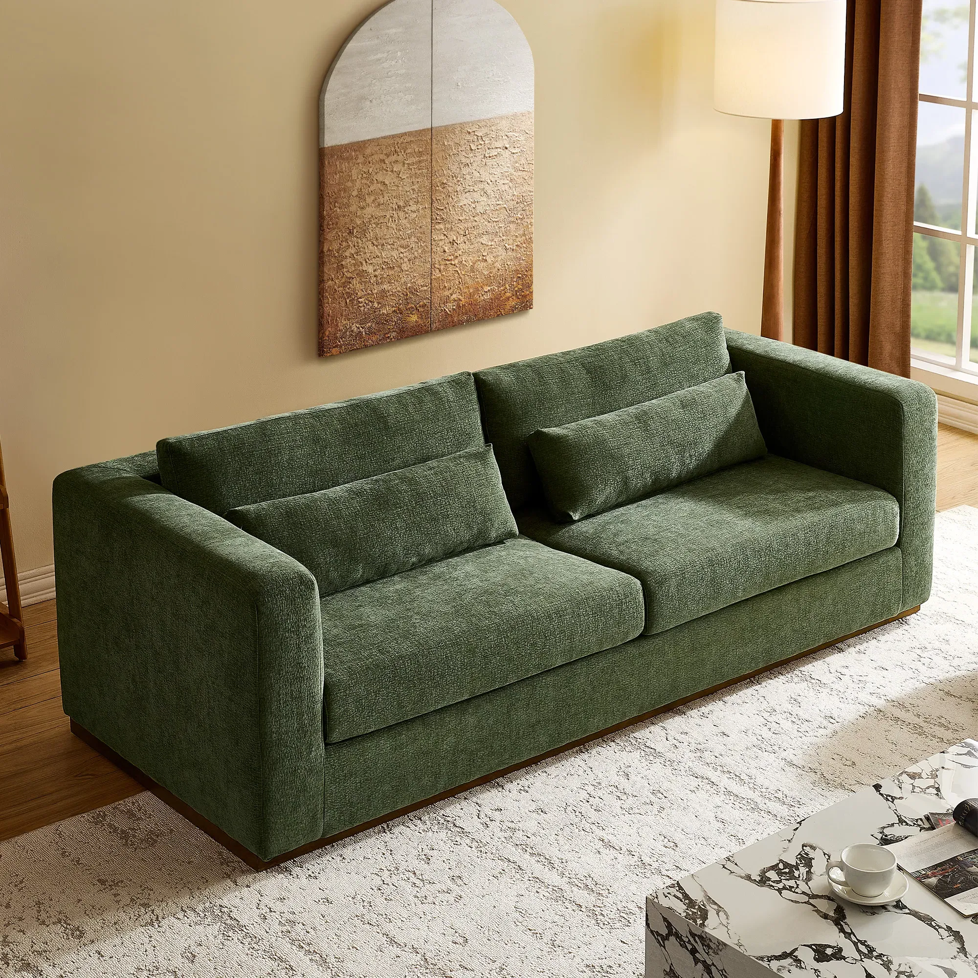 Alba 91" Loveseat Sofa Deep Seat - Green, Cotton Blend product
