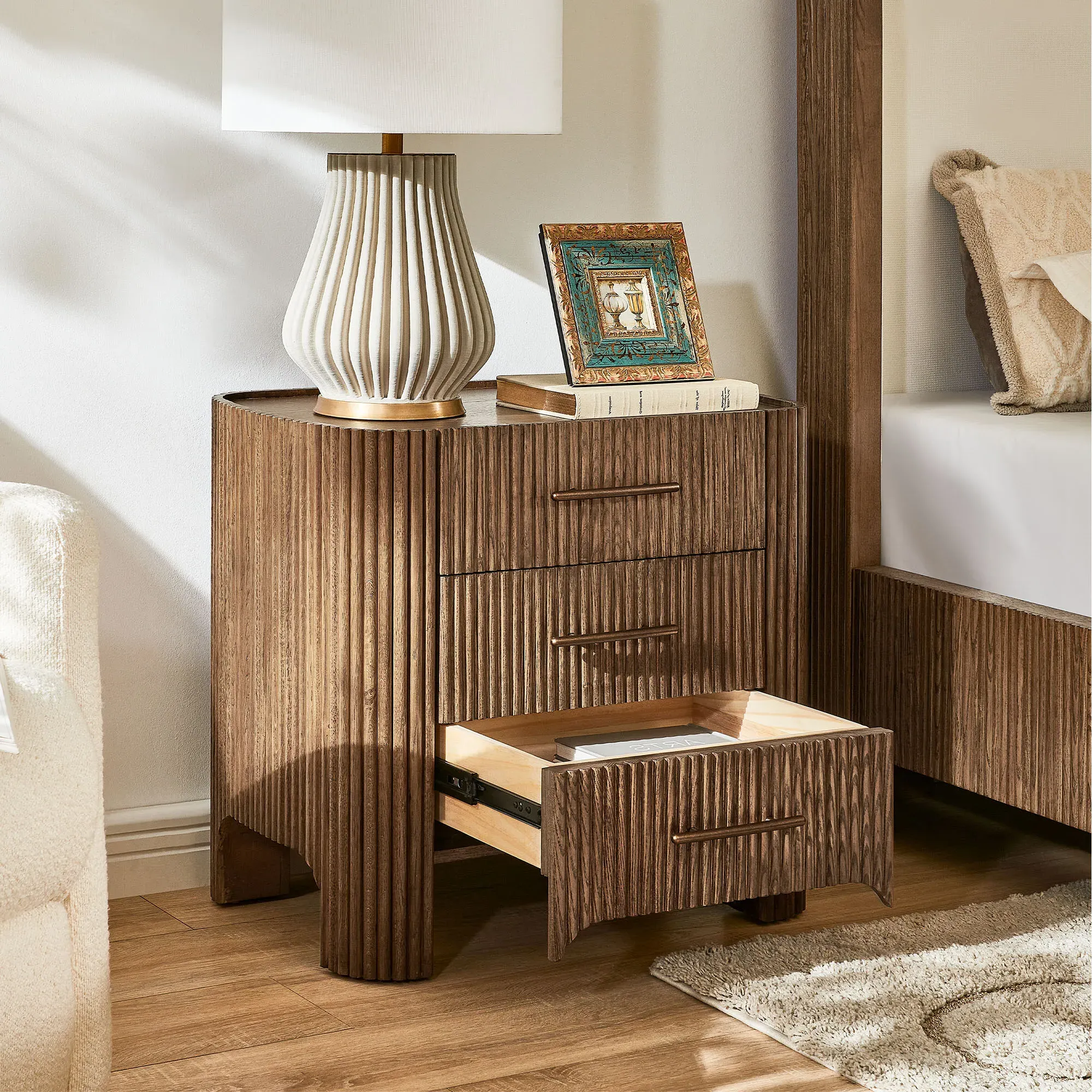 Alexa 3-Drawer Nightstand Fluted - Brown, Oak product