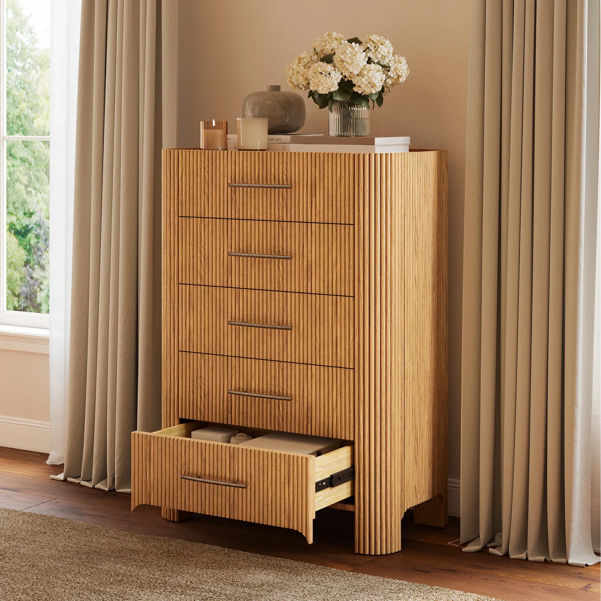 Alexa 5 Drawer Chest Dresser Fluted - Natural, Oak product