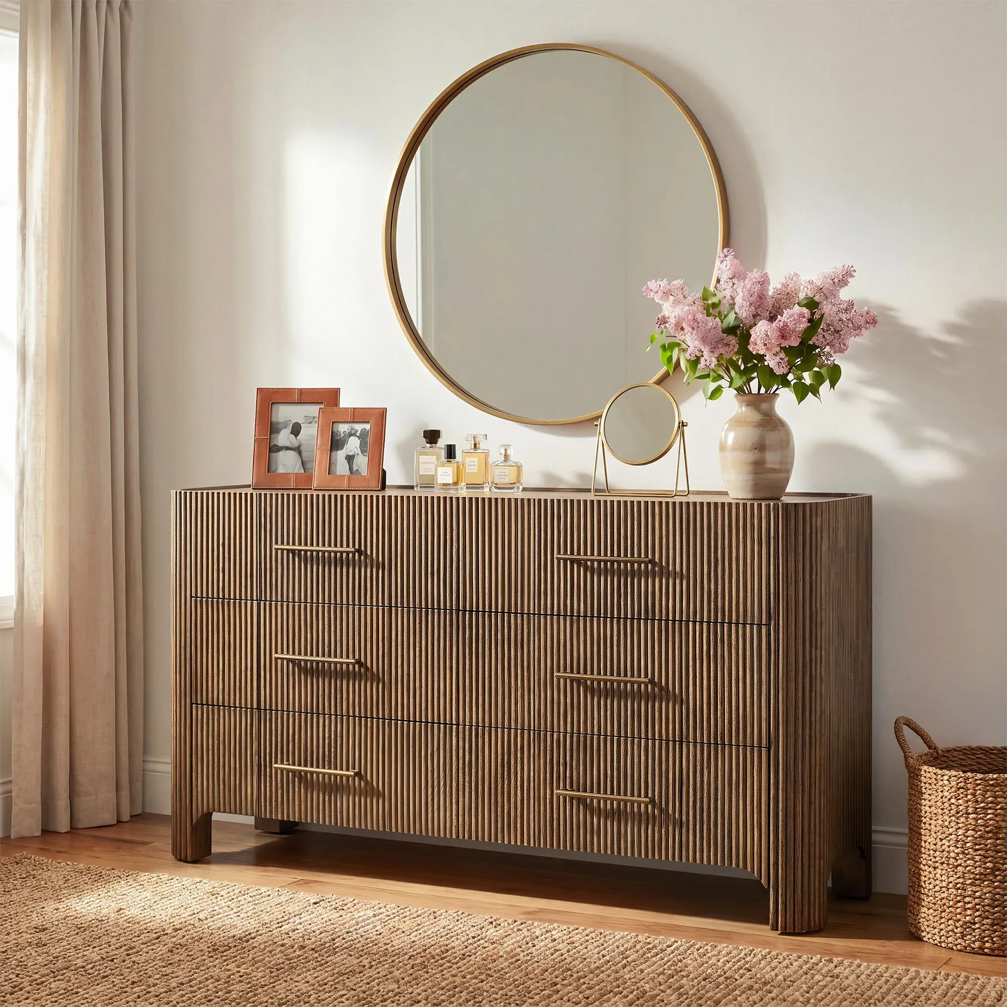 Alexa 6-Drawer Fluted Dresser - Brown, Oak product