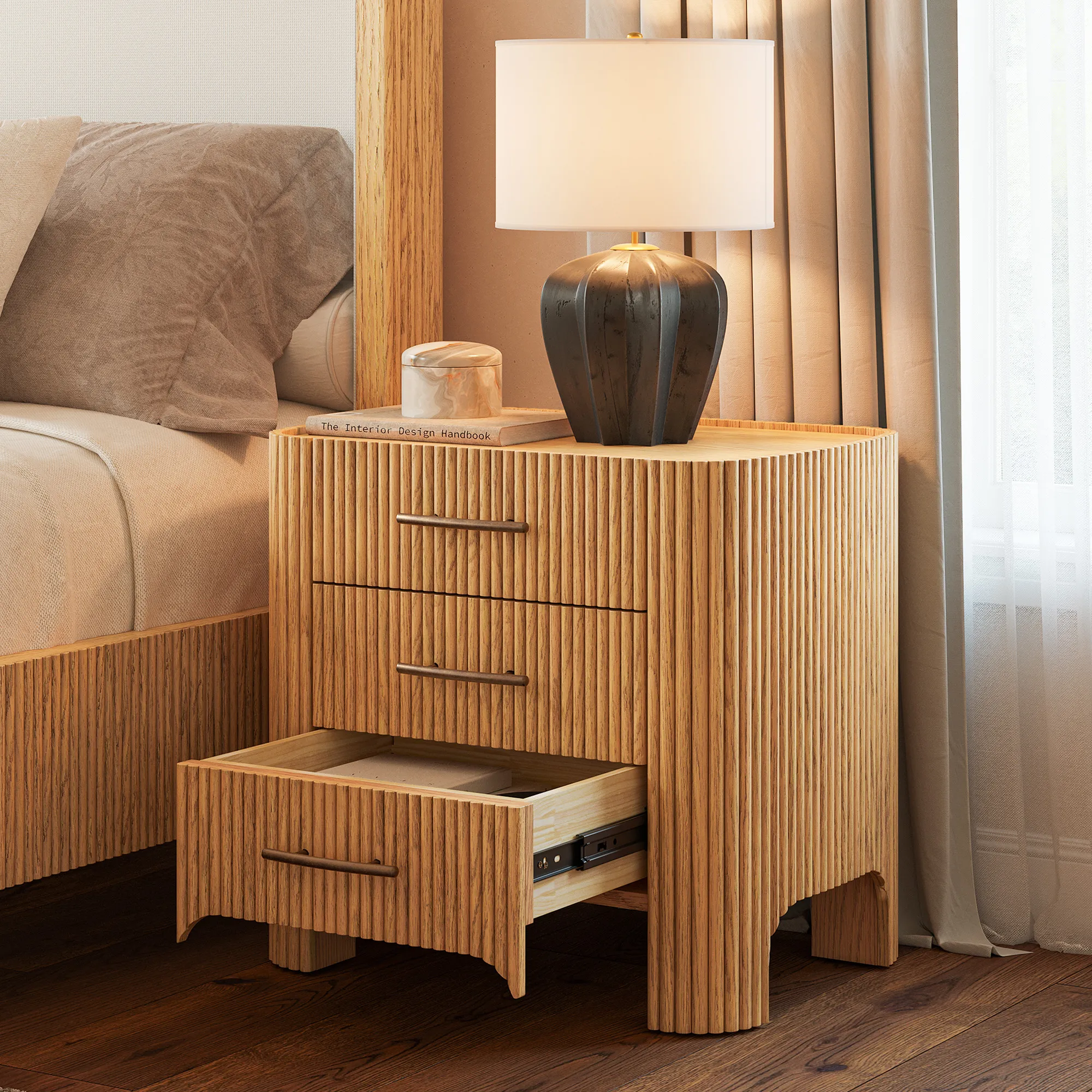 Alexa Fluted Nightstand with 2 Drawers - Natural Oak product