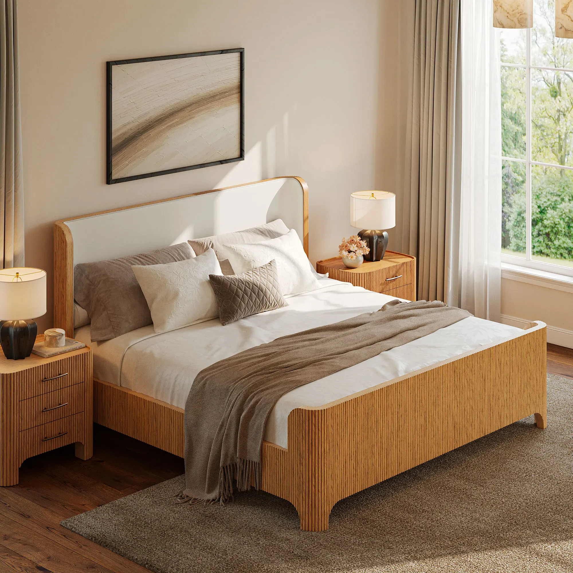 Alexa King Size Bed with Upholstered Headboard - Natural, Oak product