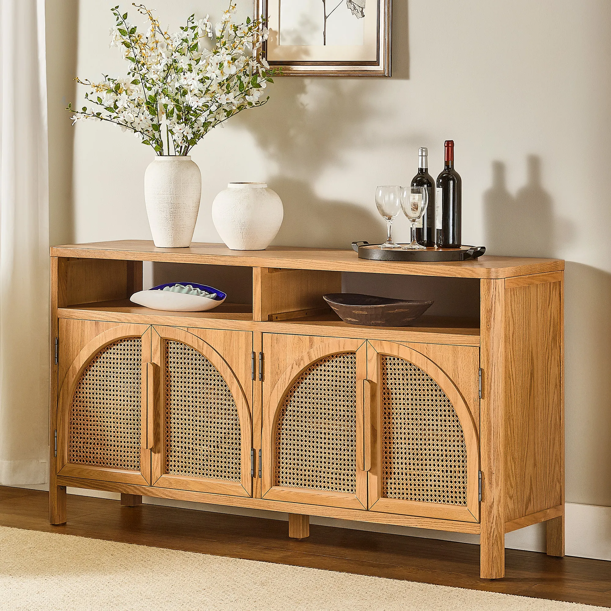 Alvborg Arched Rattan Sideboard with Storage - Natural, Solid Oak product