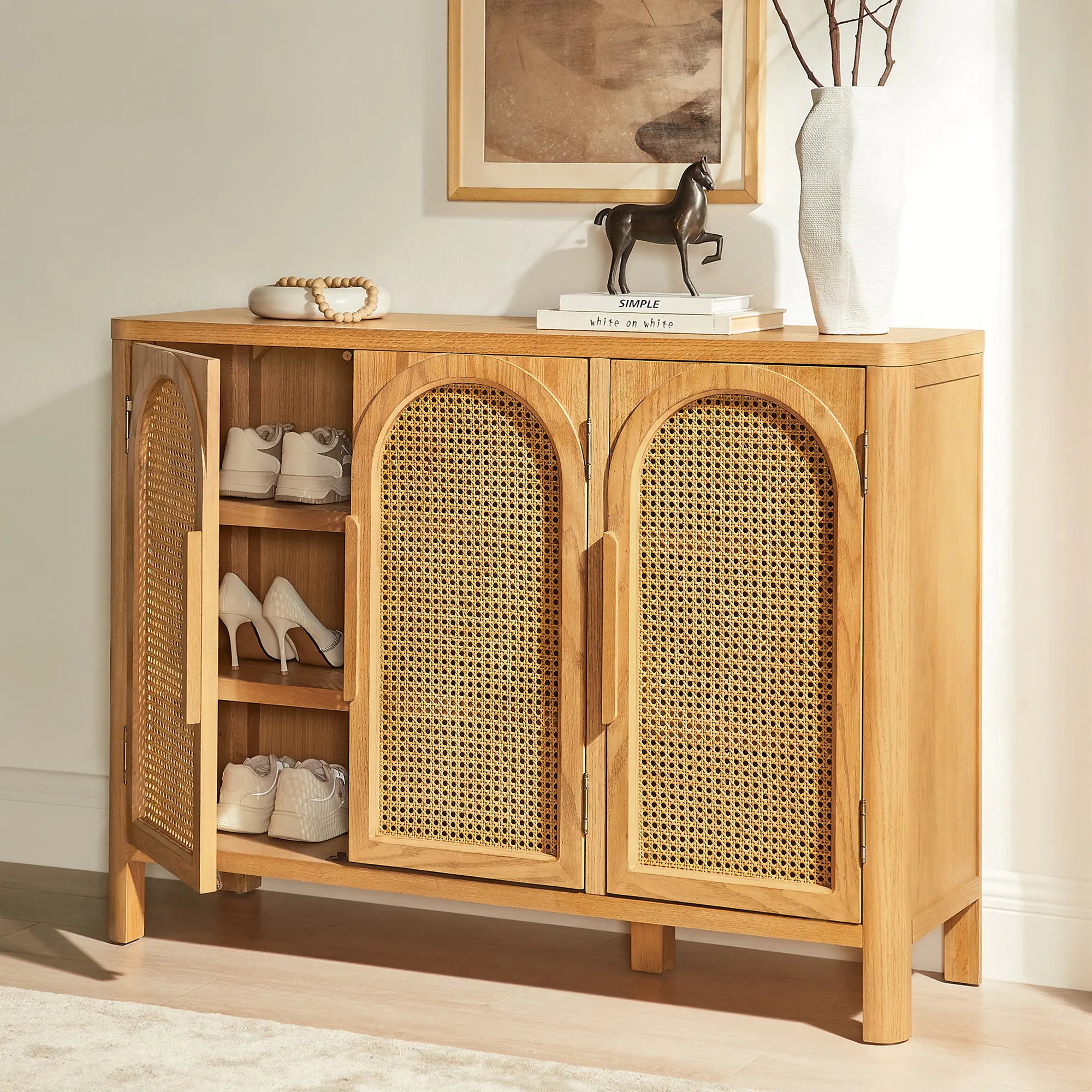 Alvborg Shoe Storage with Arched Rattan Doors - Natural, Oak product