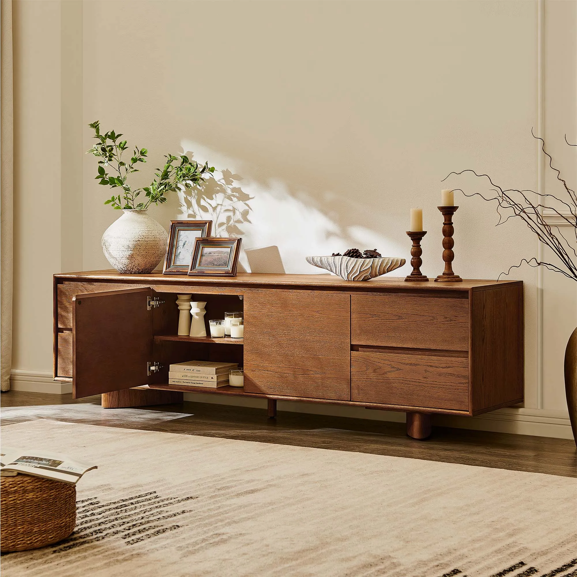 Anton 84 Inch TV Stand with 4 Drawers - Warm Brown, Oak product