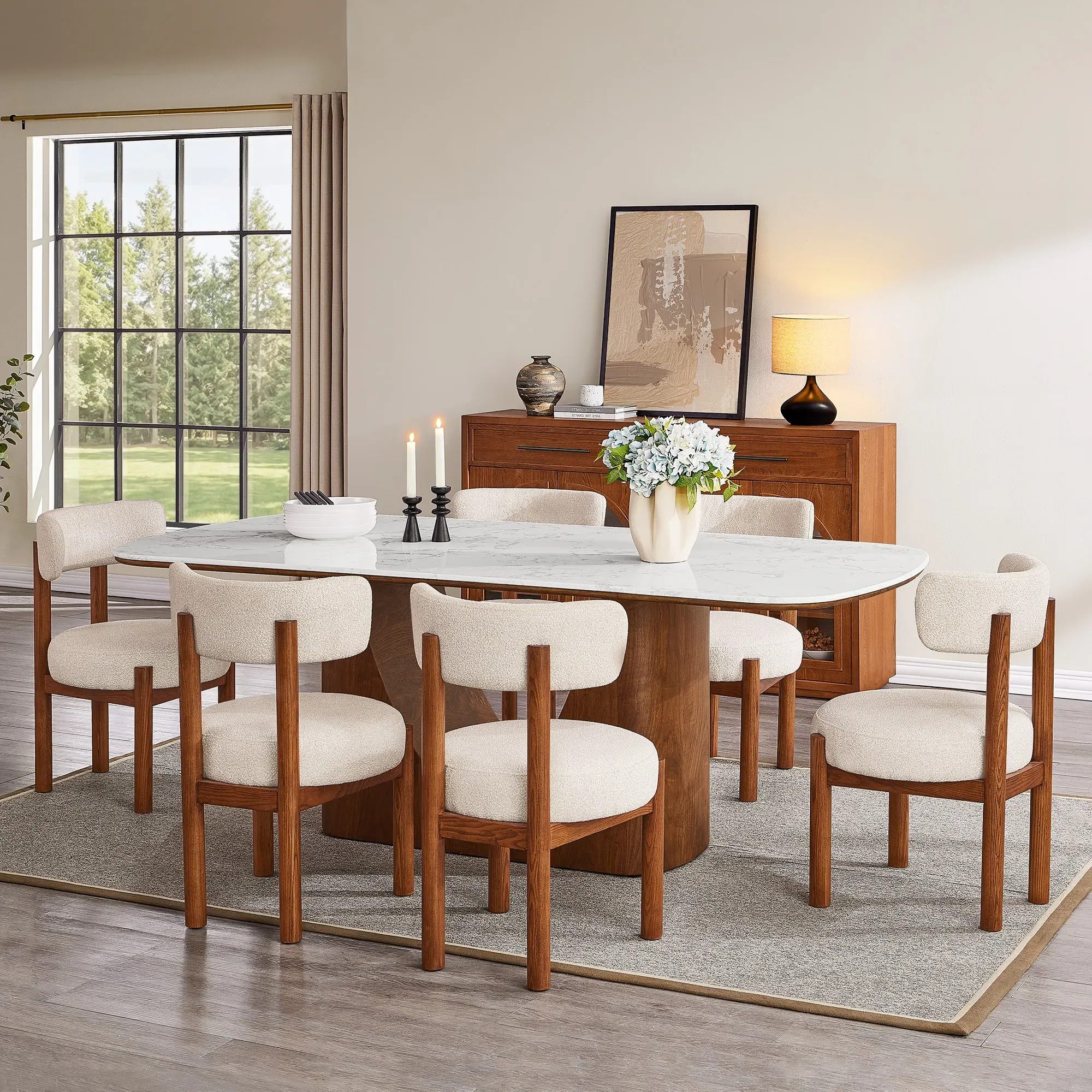 Arcen Rectangular Dining Table - Walnut, Engineered Stone product