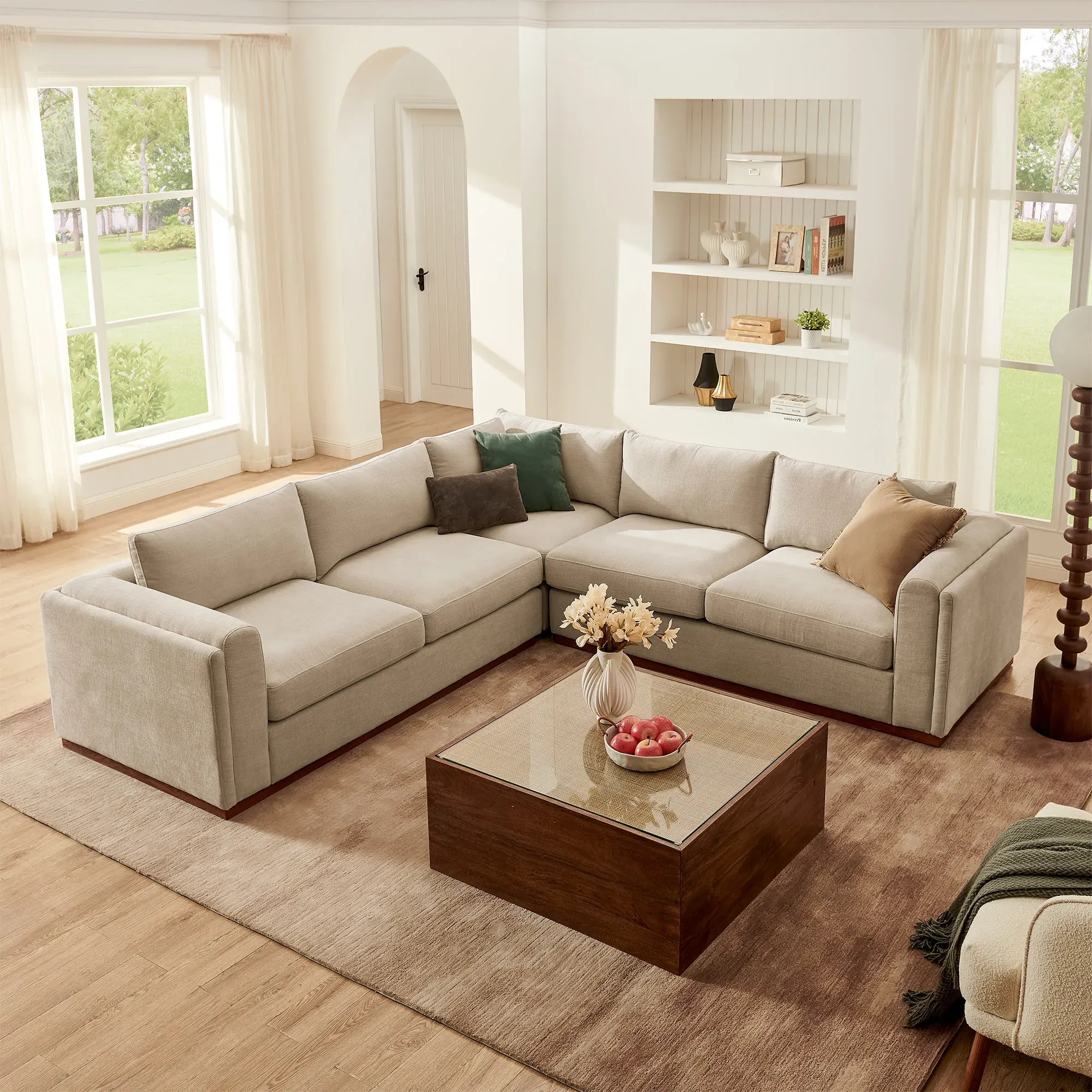 Arden L-Shaped Sectional Sofa with Removable Covers - Beige, Fabric product
