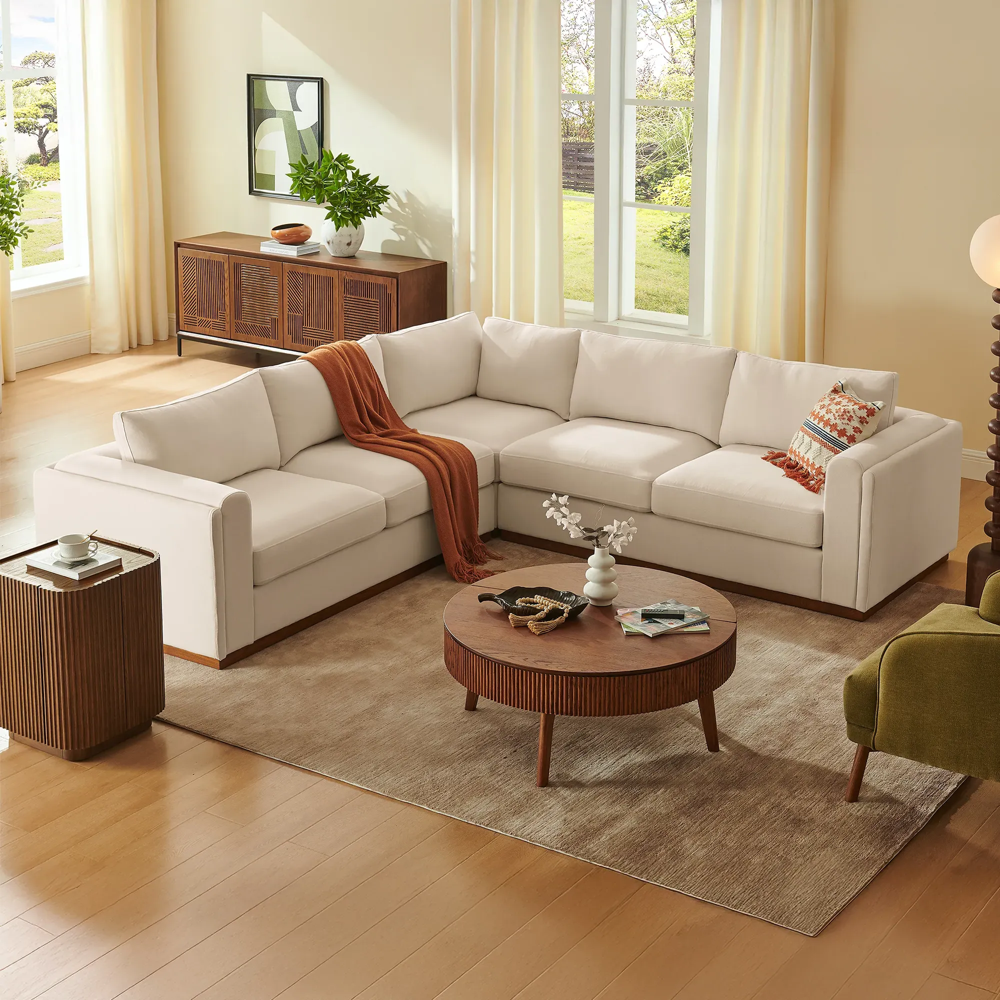 Arden L-Shaped Sectional Sofa with Washable Cover - White, Cotton product